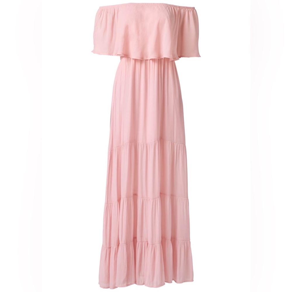 Tiered Maxi Dress Venus pink blush NWOT off shoulder beach sexy